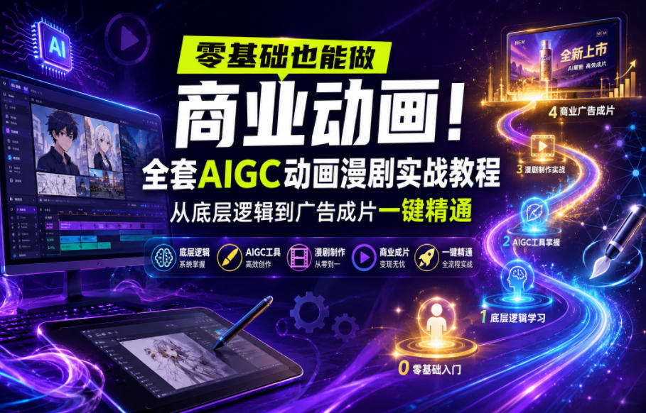 零基础也能做商业动画！全套AIGC动画漫剧实战教程，从底层逻辑到广告成片一键精通-快名资源网