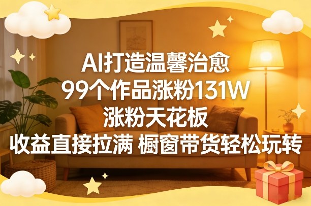 AI打造温馨治愈，99个作品涨粉131W，涨粉天花板，收益直接拉满，橱窗带货轻松玩转-快名资源网