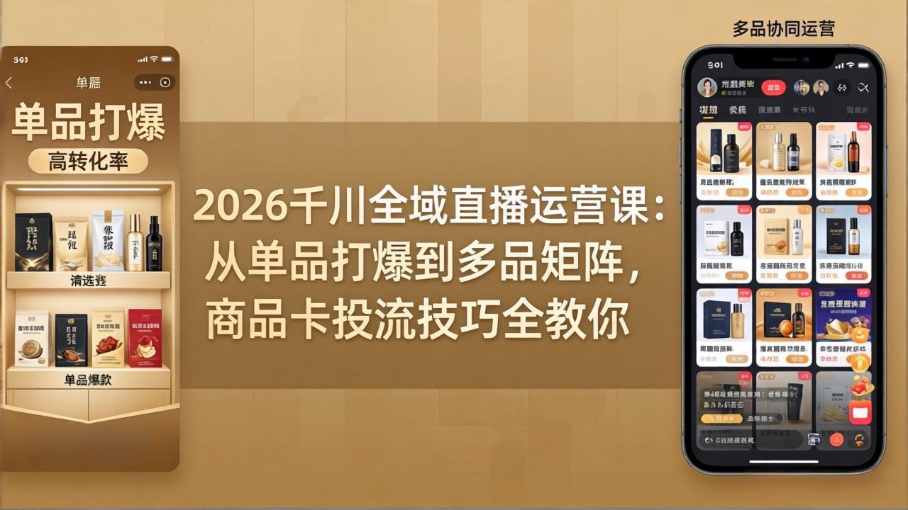 2026千川全域直播运营课：从单品打爆到多品矩阵，商品卡投流技巧全教你-青虫资源网