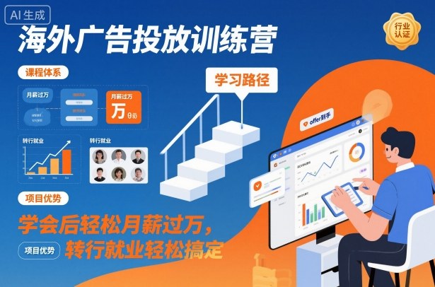 海外广告投放训练营，学会后轻松月薪过万，转行就业轻松搞定-快名资源网