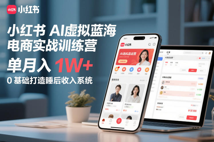 小红书AI虚拟蓝海电商实战训练营，单月入1W+，0基础打造睡后收入系统(更新)-快名资源网