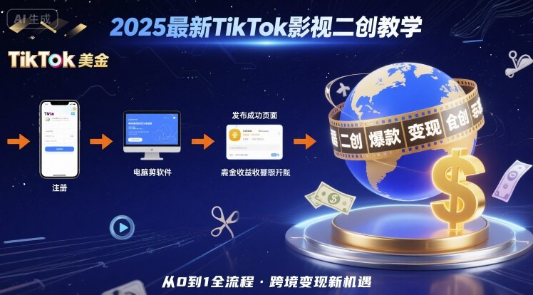 2025年最新TikTok影视二创教学，从注册到发布撸美金全流程，跨境变现新机遇-快名资源网