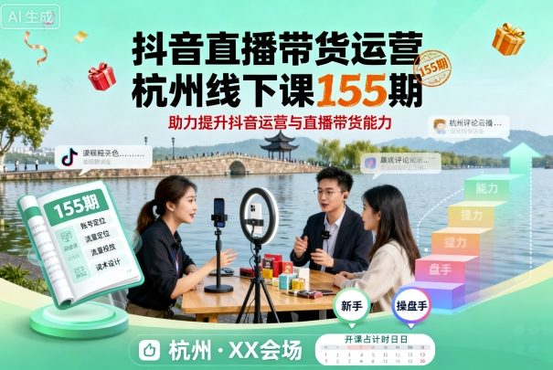 抖音直播带货运营杭州线下课155期，助力提升抖音运营与直播带货能力-快名资源网