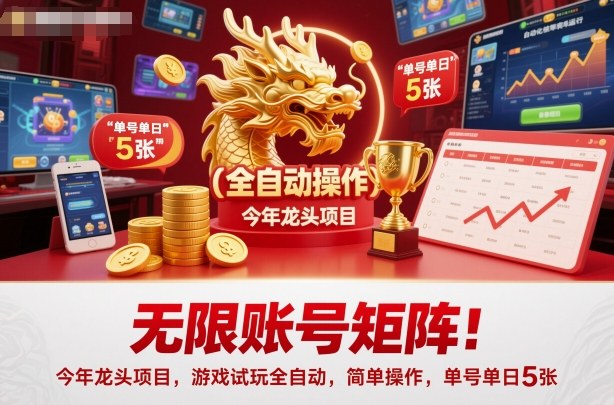 无限账号矩阵！今年龙头项目，游戏试玩全自动，简单操作，单号单日5张【揭秘】-快名资源网