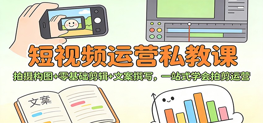 短视频运营私教课：拍摄构图+零基础剪辑 +文案撰写，一站式学会拍剪运营-快名资源网