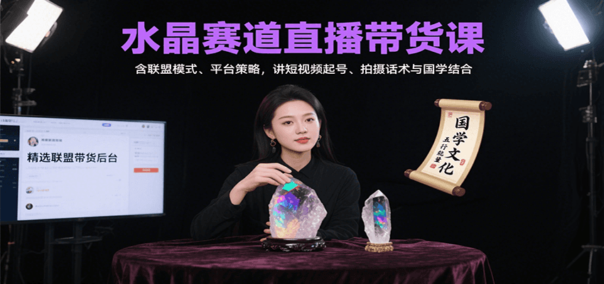 水晶赛道直播带货课：含联盟模式、平台策略，讲短视频起号、拍摄话术与国学结合-快名资源网