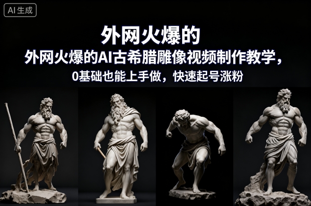 外网火爆的AI古希腊雕像视频制作教学，0基础也能上手做，快速起号涨粉-快名资源网