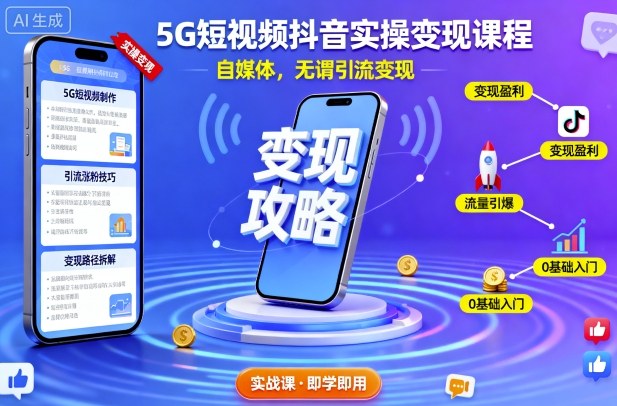 5G短视频抖音实操变现课程，自媒体，无谓引流变现-快名资源网