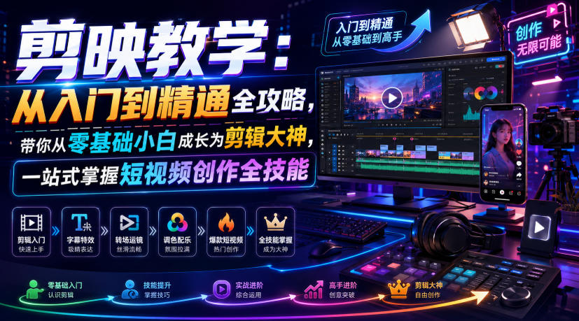 剪映教学：从入门到精通全攻略，带你从零基础小白成长为剪辑大神，一站式掌握短视频创作全技能-青虫资源网
