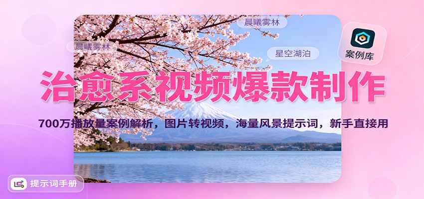 治愈系视频爆款制作，700万播放量案例解析，图片转视频，海量风景提示词，新手直接用-快名资源网