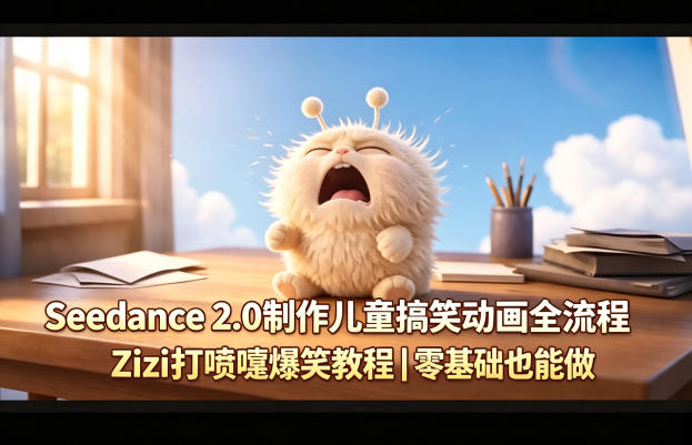 Seedance 2.0制作儿童搞笑动画全流程Zizi打喷嚏爆笑教程｜零基础也能做-快名资源网