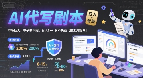 AI代写剧本，市场巨大，单子做不完，日入1k+ 永不失业【附工具指令】-快名资源网