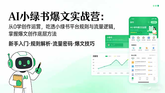 AI 小绿书爆文实战营：从0学创作运营，吃透小绿书平台规则与流量逻辑，掌握爆文创作底层方法-快名资源网