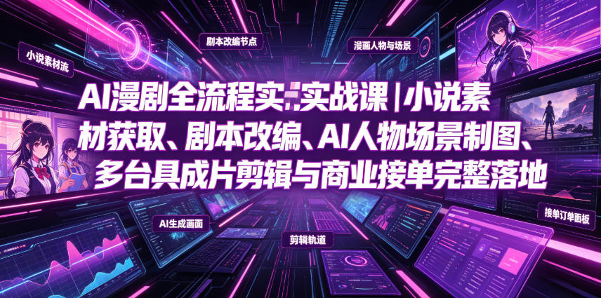 AI漫剧全流程实战课｜小说素材获取、剧本改编、AI人物场景制图、多工具成片剪辑、平台付费变现与商业接单完整落地-青虫资源网