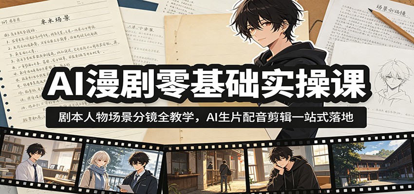 AI漫剧零基础实操课：剧本人物场景分镜全教学，AI生片配音剪辑一站式落地-快名资源网