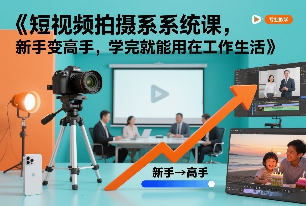 短视频拍摄系统课，新手变高手，学完就能用在工作生活-快名资源网