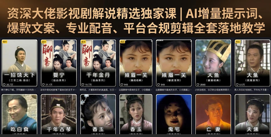 资深大佬影视剧解说精选独家课｜AI增量提示词、爆款文案、专业配音、平台合规剪辑全套落地教学-青虫资源网