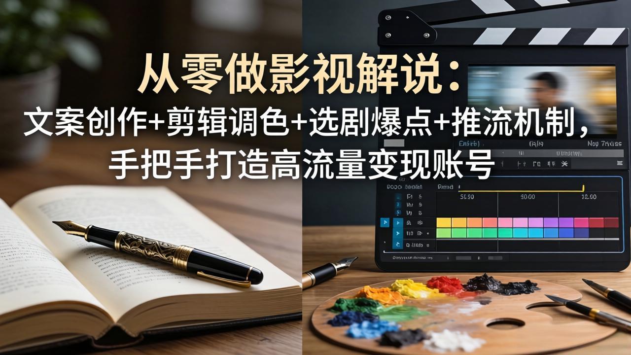 从零做影视解说：文案创作+剪辑调色+选剧爆点+推流机制，手把手打造高流量变现账号-快名资源网