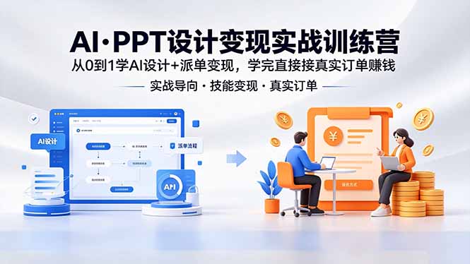 AI·PPT设计变现实战训练营，从0到1学AI设计+派单变现，学完直接接真实订单赚钱-快名资源网