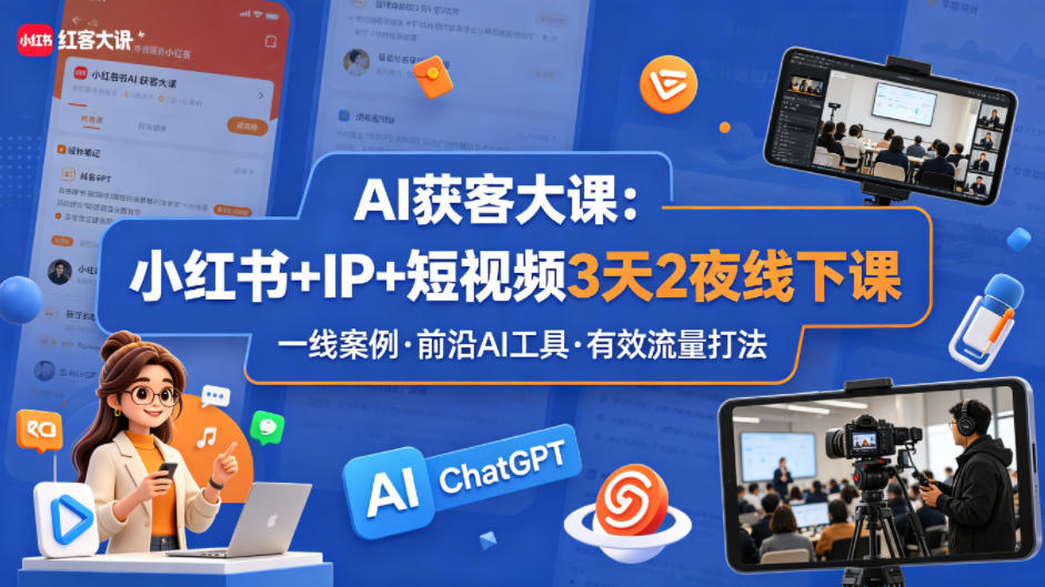 AI获客大课小红书+IP+短视频3天2夜线下课，用最真实的一线案例，最前沿的AI工具，最有效的流量打法-快名资源网