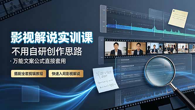 影视解说实训课：不用自研创作思路，万能文案公式直接套用，搭配全套剪辑教程，快速入局影视解说-青虫资源网