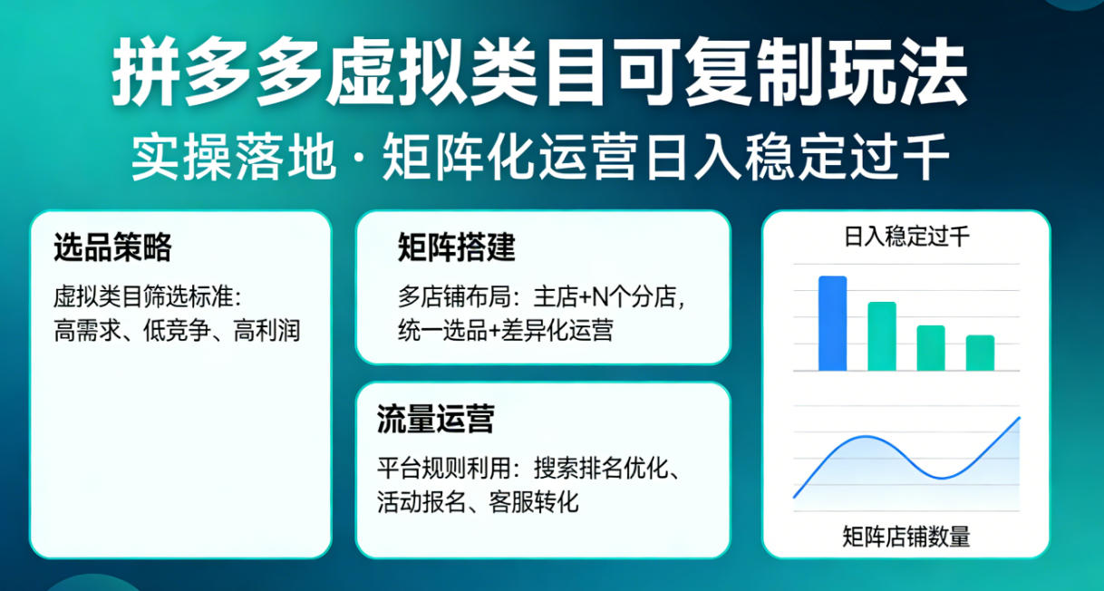拼多多虚拟类目可复制玩法，实操落地，矩阵化日入稳定过千【揭秘】-快名资源网