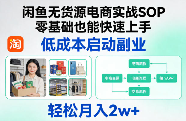 闲鱼无货源电商实战SOP，零基础也能快速上手，低成本启动副业，轻松月入2w+-快名资源网