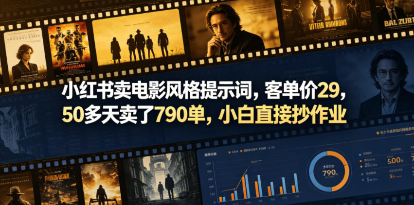 小红书卖电影风格提示词，客单价29，50多天卖了790单，小白直接抄作业！-快名资源网