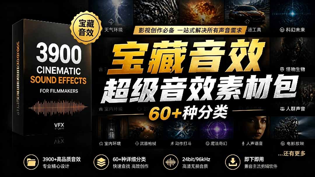 宝藏音效合集包！60+多种音效分类，共计3900个，分类清晰，全中文分类，高品质剪辑音效素材包-快名资源网