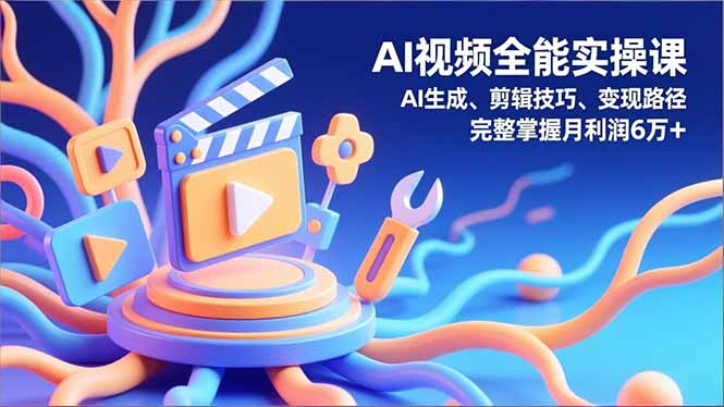 AI视频全能实操课，AI生成、剪辑技巧、变现路径，完整掌握月利润6万+-快名资源网