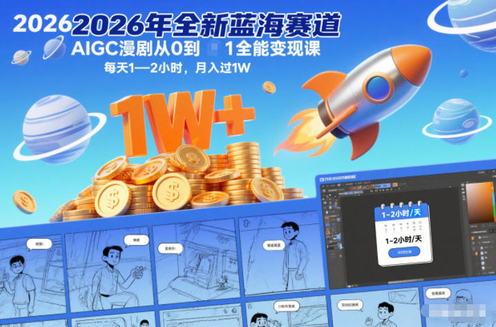 2026年全新蓝海赛道AIGC漫剧从0到1全能变现课，每天1—2小时，月入过1W-青虫资源网