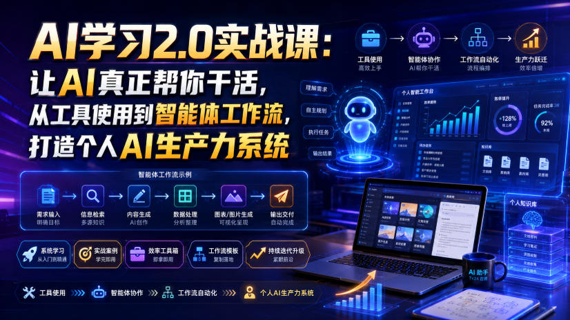 AI学习2.0实战课：让AI真正帮你干活，从工具使用到智能体工作流，打造个人AI生产力系统-青虫资源网