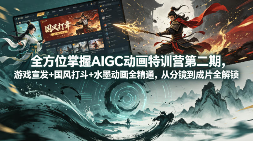 全方位掌握AIGC动画特训营第二期，游戏宣发+国风打斗+水墨动画全精通，从分镜到成片全解锁-青虫资源网