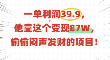 一单利润39.9，有人靠这个变现几十个，偷偷闷声发财的项目-快名资源网