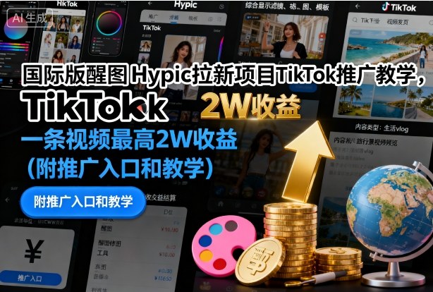国际版醒图Hypic拉新项目TikTok推广教学，一条视频最高2W收益(附推广入口和教学)-快名资源网