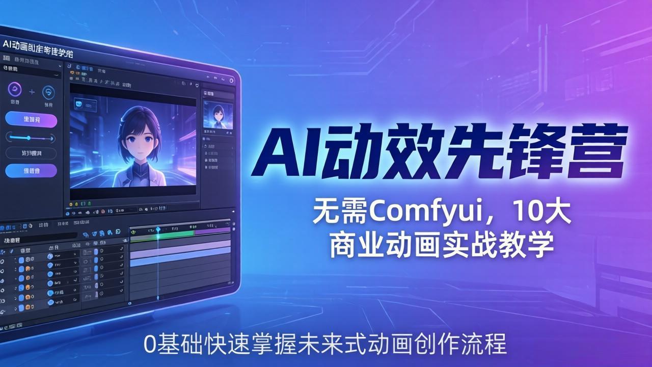 AI 动效先锋营：无需Comfyui，10大商业动画实战教学，0基础快速掌握未来式动画创作流程-快名资源网
