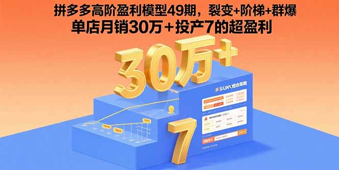 拼多多高阶盈利模型49期，裂变+阶梯+群爆  单店月销30万+投产7的超盈利-快名资源网