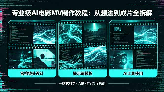 专业级AI电影MV制作教程，从想法到成片全拆解，宫格镜头+提示词模板+AI工具一站式教学-青虫资源网
