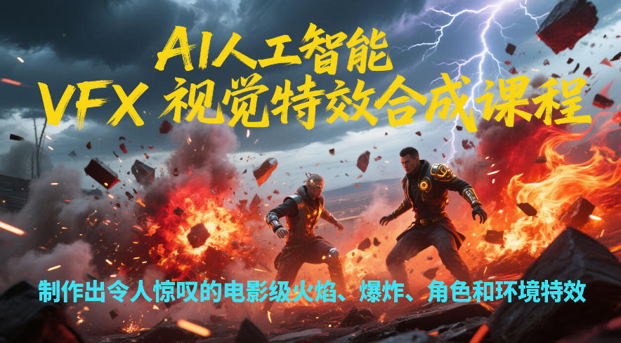 AI人工智能VFX视觉特效合成课程，制作出令人惊叹的电影级火焰、爆炸、角色和环境特效-快名资源网