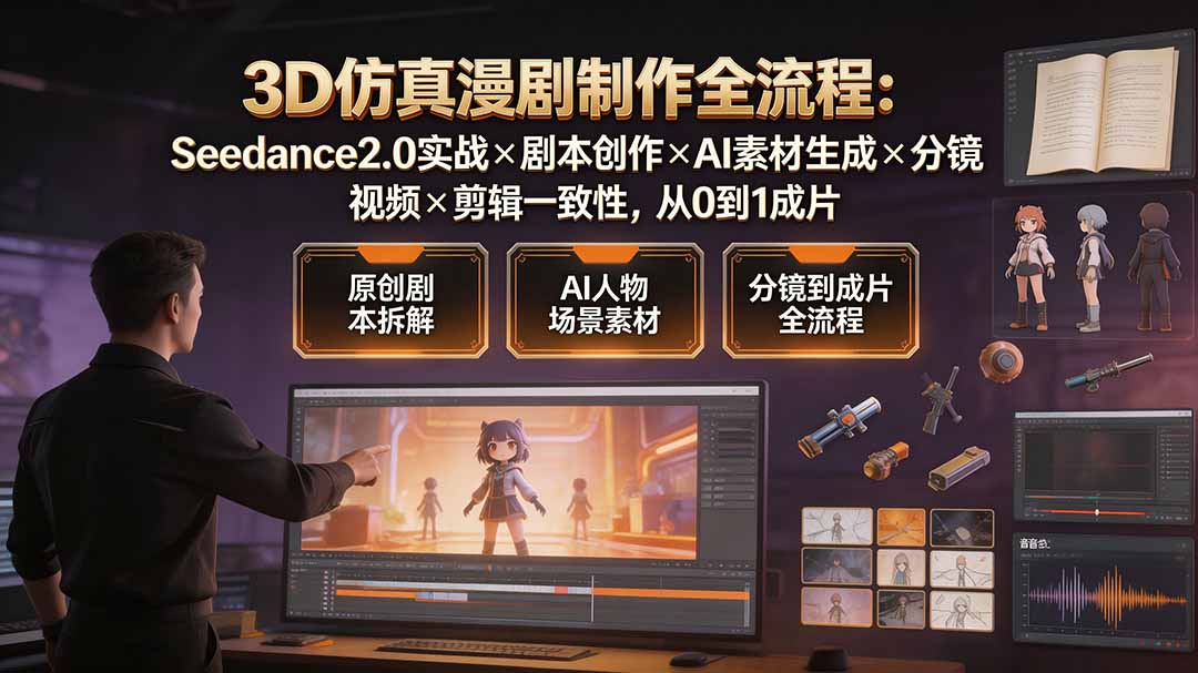 3D仿真漫剧制作全流程：Seedance2.0实战×剧本创作×AI素材生成×分镜视频×剪辑一致性，从0到1成片-青虫资源网