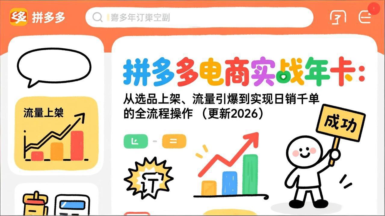 拼多多电商实战年卡：从选品上架、流量引爆到实现日销千单的全流程操作(更新2026年3月-快名资源网