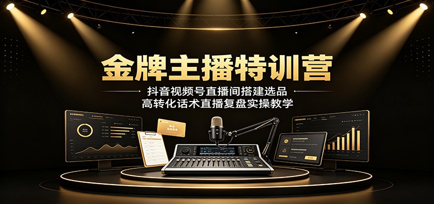 金牌主播特训营：抖音视频号直播间搭建选品，高转化话术直播复盘实操教学-青虫资源网