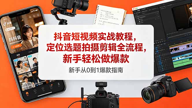 抖音短视频实战教程，定位选题拍摄剪辑全流程，新手轻松做爆款-快名资源网