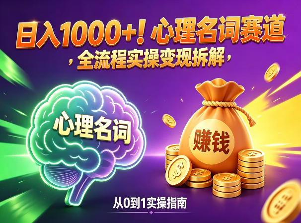心理名词赛道，新手小白也能做，全流程项目拆解，单日变现1k+-快名资源网