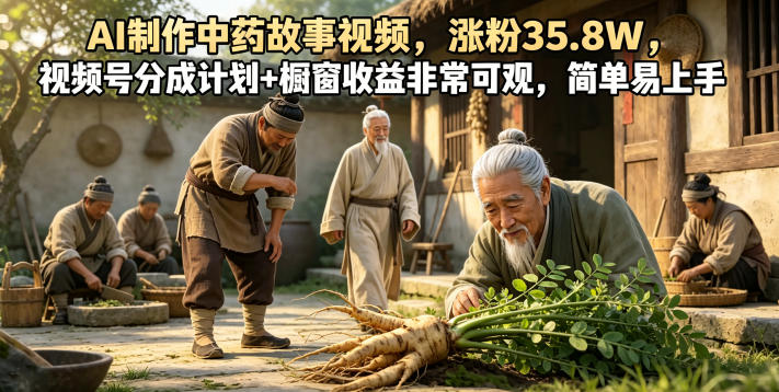 AI制作中药故事视频，涨粉35.8W，视频号分成计划+橱窗收益非常可观，简单易上手-快名资源网