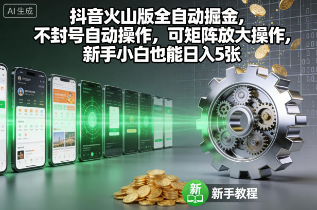 抖音火山版全自动掘金，不封号自动操作，可矩阵放大操作，新手小白也能日入5张【揭秘】-快名资源网