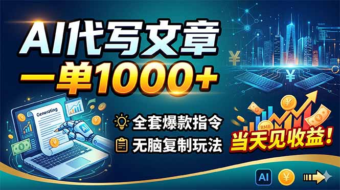 AI代写文章，一单1000+，全套爆款指令+无脑复制玩法，当天见收益！-快名资源网