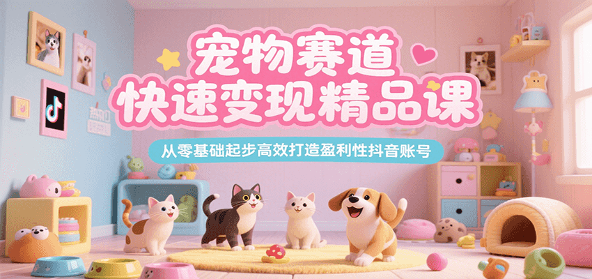 宠物赛道快速变现精品课，从零基础起步高效打造盈利性抖音账号-快名资源网