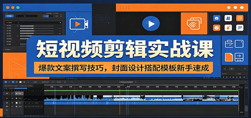 短视频剪辑实战课：爆款文案撰写技巧，封面设计搭配模板新手速成-青虫资源网