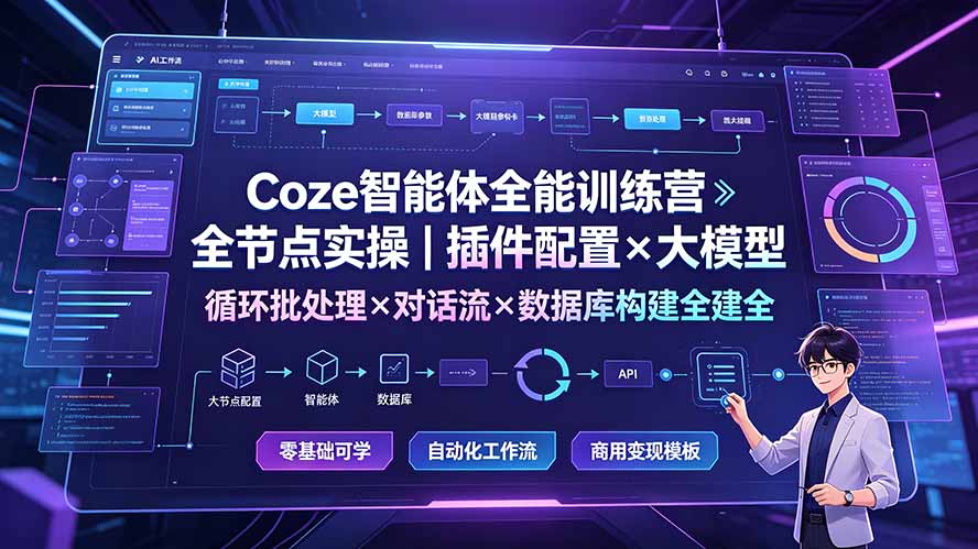 Coze智能体全能训练营：全节点实操｜插件配置×大模型×循环批处理×对话流×数据库构建全教学-青虫资源网